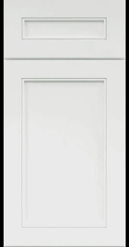 Alpine-style mitered shaker cabinet in Alpine Dew with a flat center panel and inside bead detail.